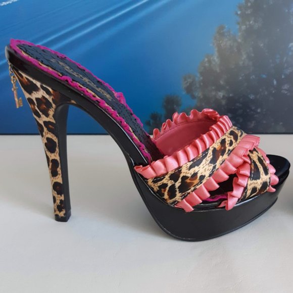 ELLIE Penthouse Ginger Satin Leopard Heels - Picture 4 of 10